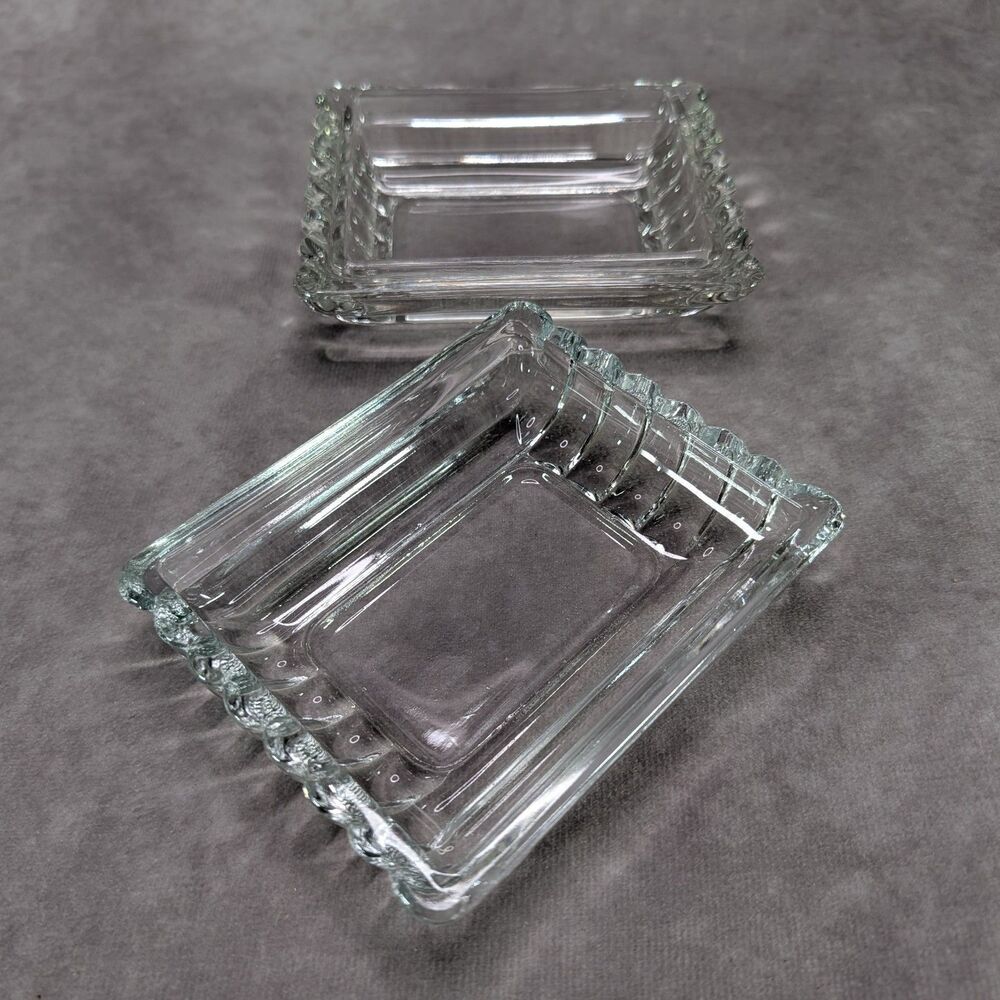 Vintage Clear Glass Covered Dish Refrigerator Box Soap Vanity Trinket Ribbed